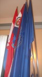 Flags hoisted at the Symposium, left to right: Republic of Croatia, HGZD, University of Zadar, European Union