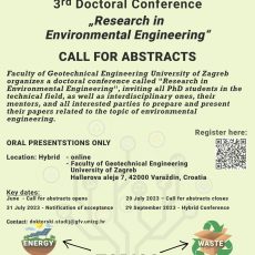 Poziv na 3. znanstvenu doktorsku konferenciju “Research in Environmental Engineering”