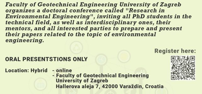 Poziv na 3. znanstvenu doktorsku konferenciju “Research in Environmental Engineering”