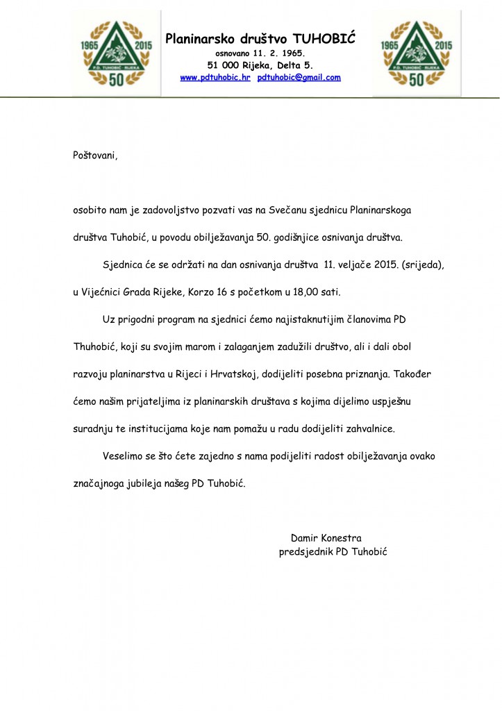 Pozivnica PD Tuhobic